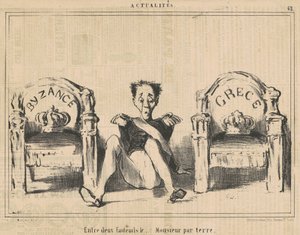 Między dwoma fotelami pan na podłodze autorstwa Honoré Daumier
