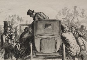Wystawa uniwersalna: Cudzoziemiec znajduje wszystkie udogodnienia, aby wrócić do swojego hotelu? autorstwa Honoré Daumier