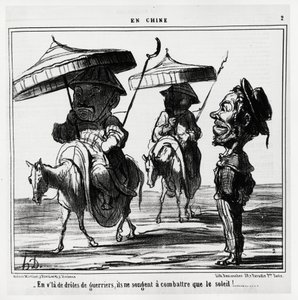W tych zabawnych wojownikach, myślą oni tylko o walce ze słońcem. In serie En Chine, ilustracja autorstwa Honore Daumier (1808-1879), opublikowana w "Charivari", z datą 8 stycznia. autorstwa Honoré Daumier