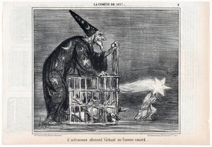 Kometa z 1857 roku, niemiecki astronom wypuszczający słynną kaczkę, z pubu Le Charivari. 1858. autorstwa Honoré Daumier