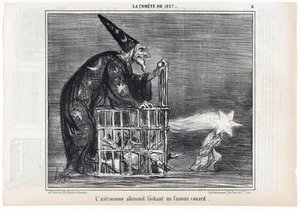 Kometa z 1857, "Niemiecki astronom wypuszcza słynną kaczkę", z Le Charivari, wyd. 1858 (grawerowanie) autorstwa Honoré Daumier