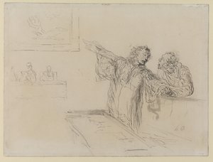 La Defense, c.1865 (pióro i atrament i toaleta na papierze) autorstwa Honoré Daumier