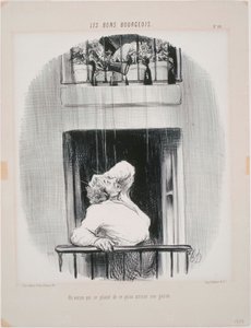 Les Bons Bourgeois- sąsiad, który narzeka na podlewanie autorstwa Honoré Daumier
