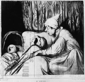 Słuch: seria o pięciu zmysłach autorstwa Honore Daumier (1808-1879). „” Charivari ”” autorstwa Honoré Daumier