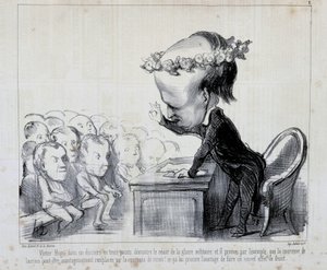 Wspomnienia z Kongresu Pokoju: Victor Hugo (nr 1 z serii) - autorstwa Daumiera, w „Charivari” z 06.09.1849 autorstwa Honoré Daumier