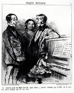 Muzyczne szkice: piosenka, którą musisz przełknąć po obiedzie: sonata wykonana przez córkę domu, młode cudowne dziecko w wieku sześciu lat. Illustration d