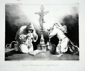 Kiedy diabeł się zestarzał, stał się pustelnikiem, pub. 1835 autorstwa Honoré Daumier