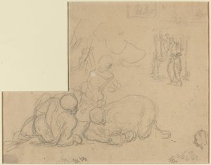 Arkusz studiów z dwoma dużymi mężczyznami na ziemi autorstwa Honoré Daumier