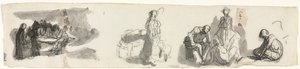 Arkusz Opracowań z Grupą Czterech Figur po prawej stronie Odbytnicy Szkice różnych figur wers autorstwa Honoré Daumier