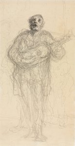Śpiewająca gitarzystka prosto, leżąca kobieta oparta na ramieniu verso, 185560. autorstwa Honoré Daumier