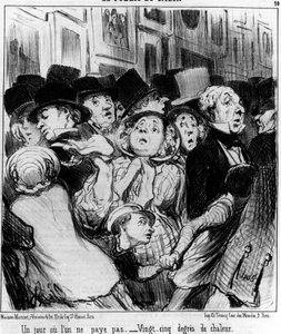 Publiczność pokazu. Pewnego dnia nie zapłacisz. Dwadzieścia pięć stopni ciepła, zaczerpnięte z serialu „Obrazy i salony” autorstwa Honore Daumiera (1808-1879). „Charivari” autorstwa Honoré Daumier