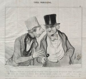 Types Parisiens, tablica 26: Tak, proszę pana, twój szacowny wygląd dodaje mi otuchy... autorstwa Honoré Daumier