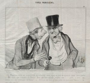 Types Parisiens, tablica 26: Tak, proszę pana, twój szanowny wygląd dodaje mi otuchy..., 29 maja 1840. autorstwa Honoré Daumier