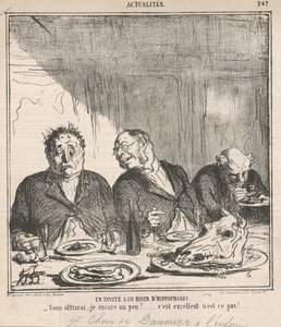 Gość na obiedzie koniożerców: Czy mam ci zaoferować trochę więcej? To świetnie, prawda? autorstwa Honoré Daumier
