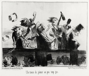 Pociąg rozkoszy trochę zbyt wesoły, w serii Les Chemins de fer, ilustracja Honore Daumier (1808-1879), opublikowana w „Charivari” z dnia 20 sierpnia 1852. autorstwa Honoré Daumier