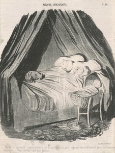 To moment (po północy), kiedy w szczęśliwych parach prawdziwie panuje spokój i spokój. Lepiej późno niż wcale. autorstwa Honoré Daumier