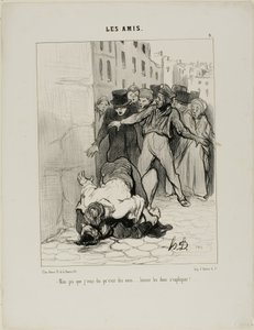 "- Ale mówię ci, oni są przyjaciółmi.... oni po prostu wyrażają siebie nawzajem", płyta 9 z Les Amis autorstwa Honoré Victorin Daumier