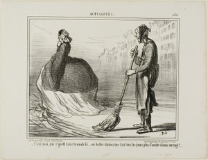 "- Żałuję, jeśli ten tryb pewnego dnia wyjdzie z mody... te panie wykonują połowę mojej pracy!", płyta 438 z Actualités autorstwa Honoré Victorin Daumier