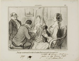 "- Ponieważ jest teraz częścią rodziny, musi mieć również wykonany portret", płyta 269 z Actualités autorstwa Honoré Victorin Daumier