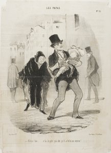 "- Tak, w porządku, ale biednego chłopca boli brzuch", płyta 13 z Les Papas autorstwa Honoré Victorin Daumier