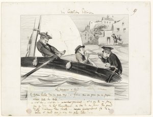 Manewr łodzią, płyta dziewiąta z Les Canotiers Parisiens autorstwa Honoré Victorin Daumier