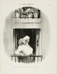Sąsiad narzekający na podlewanie trawnika, płyta dziesiąta z Les Bons Bourgeois autorstwa Honoré Victorin Daumier