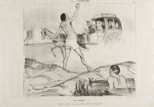 Praktyczny żart. "Kierowco! Kierowco! Czy masz jeszcze dwa miejsca w sekcji dla królików", płyta 24 z Les Baigneurs autorstwa Honoré Victorin Daumier
