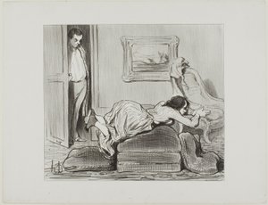 Gorliwy uczeń ćwiczący w domu, płyta 6 z Les Baigneuses autorstwa Honoré Victorin Daumier