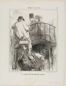 Nieprzyjemny aspekt nowego typu omnibusa, płyta 13 z Croquis Parisiens autorstwa Honoré Victorin Daumier