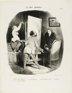 "Wejdź, Monsieur, nie wstydź się. To żywy obraz...., taki jak (można zobaczyć) w Porte St. Martin", płyta 62 z Les Bons Bourgeois