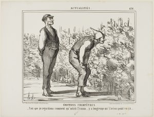 Emocje ze wsi. "- Muszę zobaczyć, jak rośnie wino... nigdy wcześniej tego nie widziałem...", płyta 436 z Actualités autorstwa Honoré Victorin Daumier