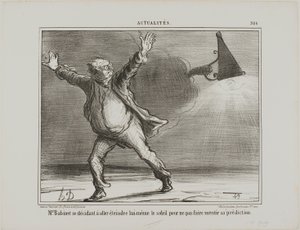 Monsieur Babinet postanawia osobiście wyłączyć słońce, aby jego przepowiednie się spełniły, płyta 386 z Actualités autorstwa Honoré Victorin Daumier