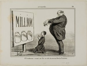 Pan Prudhomme dedykujący swojego syna nowemu Bogu Paryżan, płyta 366 z Actualités autorstwa Honoré Victorin Daumier