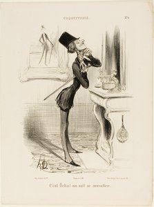"O cholera! Wygląda na to, że nie jestem w stanie zawiązać węzła!" płyta 4 z Coquetterie autorstwa Honoré Victorin Daumier