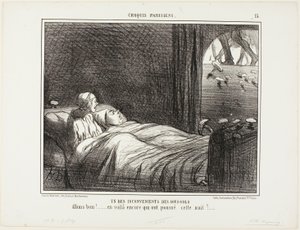 Jedna z wad mieszkania w piwnicy. "Spójrz, oto kilka innych, które wyrosły zeszłej nocy...", płyta 15 z Croquis Parisiens autorstwa Honoré Victorin Daumier