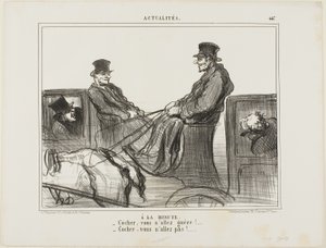Płatne co do minuty. "- Kierowco, prawie się nie poruszasz! - Kierowco, w ogóle się nie poruszasz!", płyta 447 z Actualités autorstwa Honoré Victorin Daumier