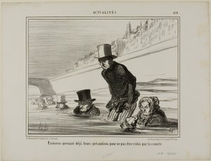 Paryżanie już podejmują środki ostrożności, aby uniknąć spalenia przez kometę, płyta 410 z Actualités autorstwa Honoré Victorin Daumier