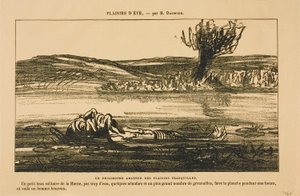 Filozoficzne rozważania miłośnika cichych przyjemności. Pływanie na plecach przez godzinę w cichym dopływie Marny z niewielką ilością wody, kilkoma liliami wodnymi i mnóstwem żab: to właśnie czyni człowieka szczęśliwym!, z Les Baigneurs autorstwa Honoré Victorin Daumier