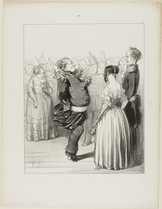 Rifolard otwiera piłkę i wykonuje odważny taneczny krok do przodu, który otrzymuje powszechne pochwały, talerz 5 od Les Banqueteurs autorstwa Honoré Victorin Daumier
