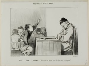 "Sir... Sir... Siiiirrrr... Chryste, to irytujące mieć kolkę, gdy nadzorca nadzoruje", płytka 13 z Professeurs Et Moutards autorstwa Honoré Victorin Daumier