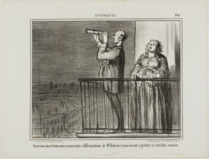 Paryżanie nie do końca ufają zapewnieniom Monsieur Babinet i nalegają, by czekać na kometę, płyta 394 z Actualités autorstwa Honoré Victorin Daumier