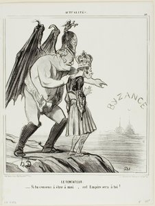 Kusiciel. "- Jeśli zgodzisz się należeć do mnie... to imperium będzie twoje", płyta 40 z Actualités autorstwa Honoré Victorin Daumier