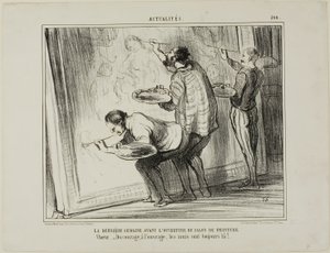 Tydzień przed otwarciem wystawy sztuki. Chór: "- odwagi, dokończmy dzieło! Po to są przyjaciele", płyta 399 z Actualités autorstwa Honoré Victorin Daumier