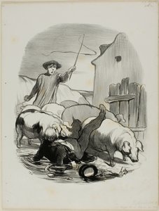 Niebezpieczeństwo bycia złapanym w pościg za stromizną, płyta 12 od Pastorales autorstwa Honoré Victorin Daumier