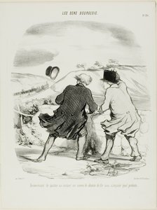 Niedogodność opuszczenia pociągu nawet tylko na chwilę i pod jakimkolwiek pretekstem, płyta 29 z Les Bons Bourgeois autorstwa Honoré Victorin Daumier