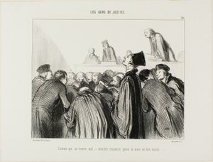 Prawnik staje się chory, ostatnia deska ratunku, gdy jego sprawa zaczyna również wyglądać na chorą, płyta 30 z Les Gens De Justice autorstwa Honoré Victorin Daumier