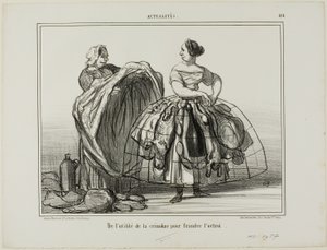 Przydatność krynoliny podczas oszukiwania celników, płyta 414 z Actualités autorstwa Honoré Victorin Daumier
