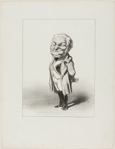 Thiers. Obywatel Thiers przymierza nowy płaszcz, który właśnie wysłał mu Babin, płyta 4 z Les Représentans Représentés autorstwa Honoré Victorin Daumier