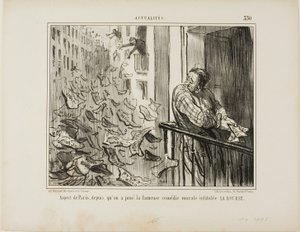 Widok ulic Paryża po przedstawieniu słynnej komedii moralistycznej "La Bourse", płyta 330 z Actualités autorstwa Honoré Victorin Daumier