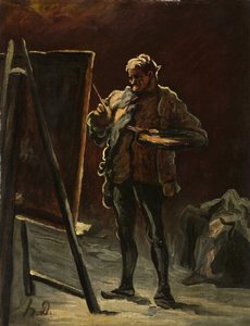 Artysta, ok. 1870-1875 (olej na płótnie, montowany na panelu) autorstwa Honoré Daumier